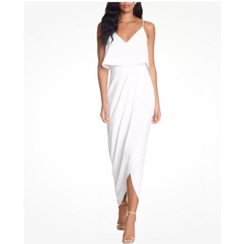 XSCAPE SCUBA CREPE
POPOVER FAUX WRAP DRESS SIZE 4 CREAM